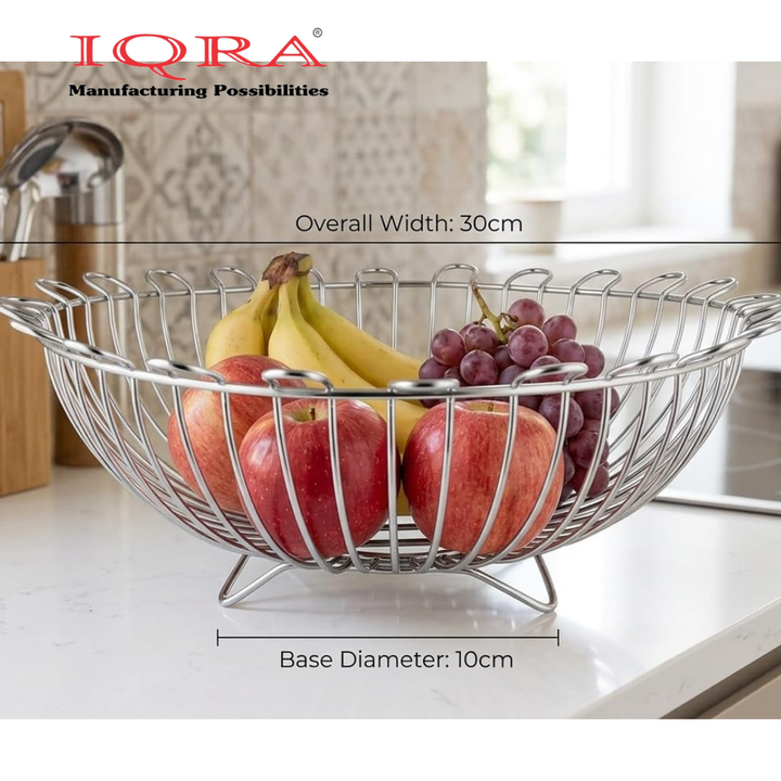 IQRA Stainless Steel Fruit Basket for Dining Table/Onion Potato Rack for Kitchen/Wired Fruit Bowl for Countertop Storage – Chrome Finish