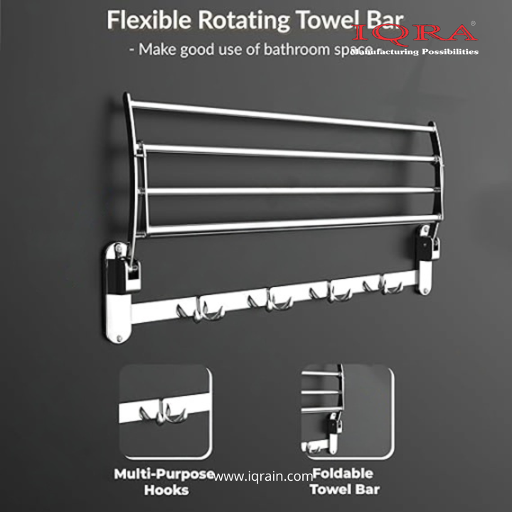 IQRA Stainless Steel Bathroom Accessories Set - Wall Mounted Towel Rod and Hangers for Clothes and Wash Basin