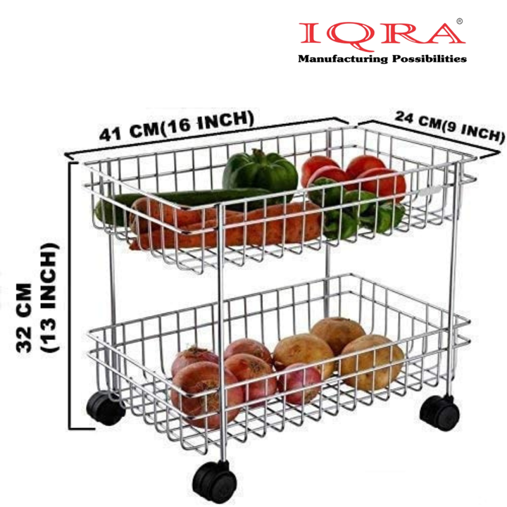 IQRA Multipurpose Stainless Steel Portable Kitchen Trolley Storage Rack with Wheels for Kitchen Storage, Vegetable