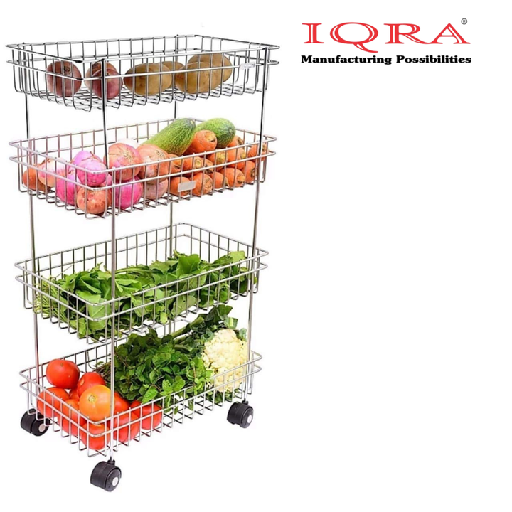 IQRA Multipurpose Stainless Steel Portable Kitchen Trolley Storage Rack with Wheels for Kitchen Storage, Vegetable