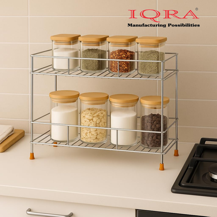 Stainless Steel 2-Tier Kitchen Rack, Spice Shelf for Kitchen Pantry Storage Organizer, Shelves - 20D x 20W x 20H Centimeters
