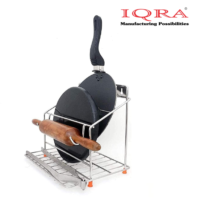 IQRA Stainless Steel Countertop-Wall Mounted Chakla Belan and Tawa Stand for kitchen, Tawa Chimta Stand 4 in 1 Chakla Belan Stand for Kitchen,