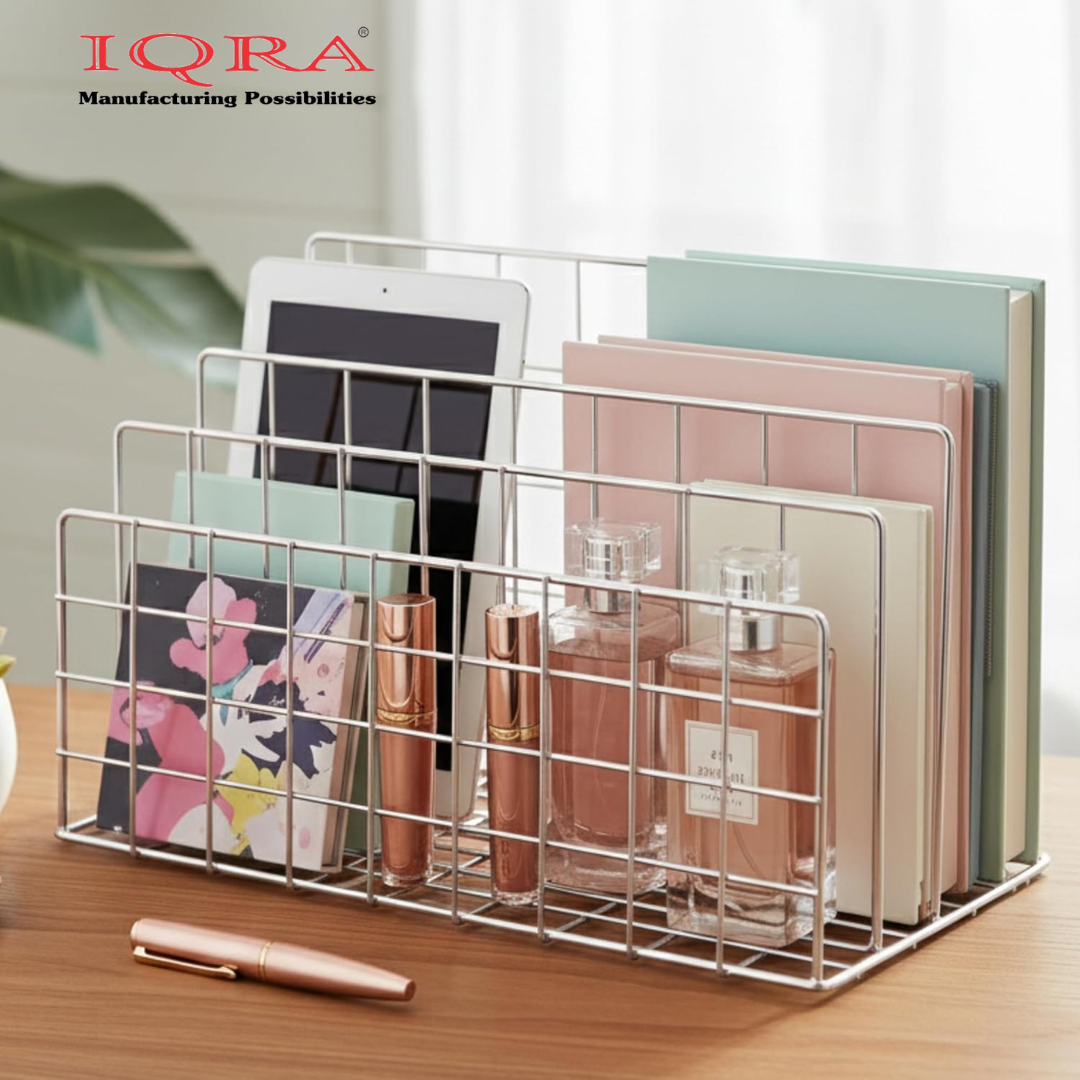 IQRA Organizer Magazine File Holder Modern Desk, 3 Slot Modern Magazine Holder Stand for Table Desk Home File Stand Decor File Storage for Office (Silver)