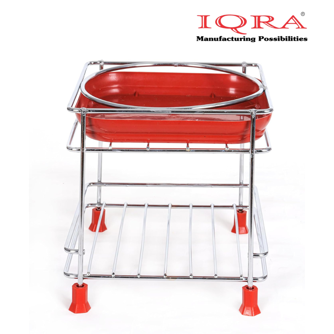 IQRA Round Surface Matka-Plant Stand for Water Pot with Pipe Fitted Drain Water Try | Steel Matka Stand for Kitchen | Water Pot Stand for Kitchen| SIZE: 8 X 8 X 7.5 Inch, (Pot & Glass NOT include)