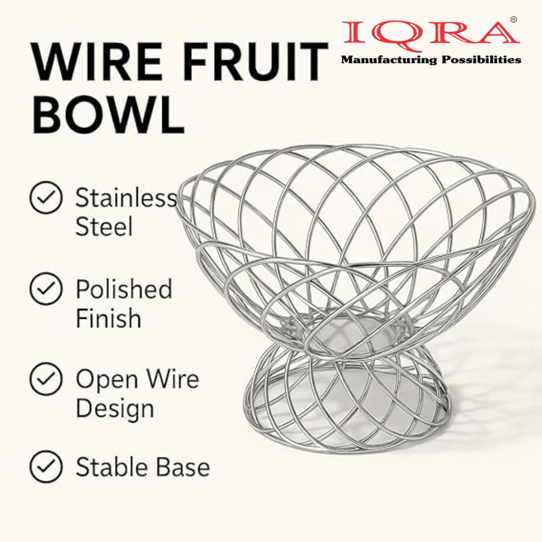 IQRA Stainless Steel Fruit Basket for Dining Table/Onion Potato Rack for Kitchen/Wired Fruit Bowl for Countertop Storage – Chrome Finish