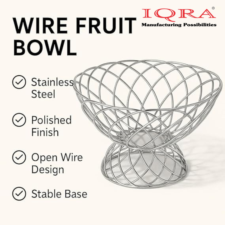 IQRA Stainless Steel Fruit Basket for Dining Table/Onion Potato Rack for Kitchen/Wired Fruit Bowl for Countertop Storage – Chrome Finish
