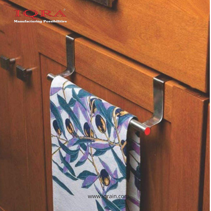 IQRA Over Cabinet Door Kitchen Towel Holder, Stainless Steel Towel Holder, Cabinet Hanger, Towel Bar (Length : 23 cm) (Silver-Red, Pack of 1)