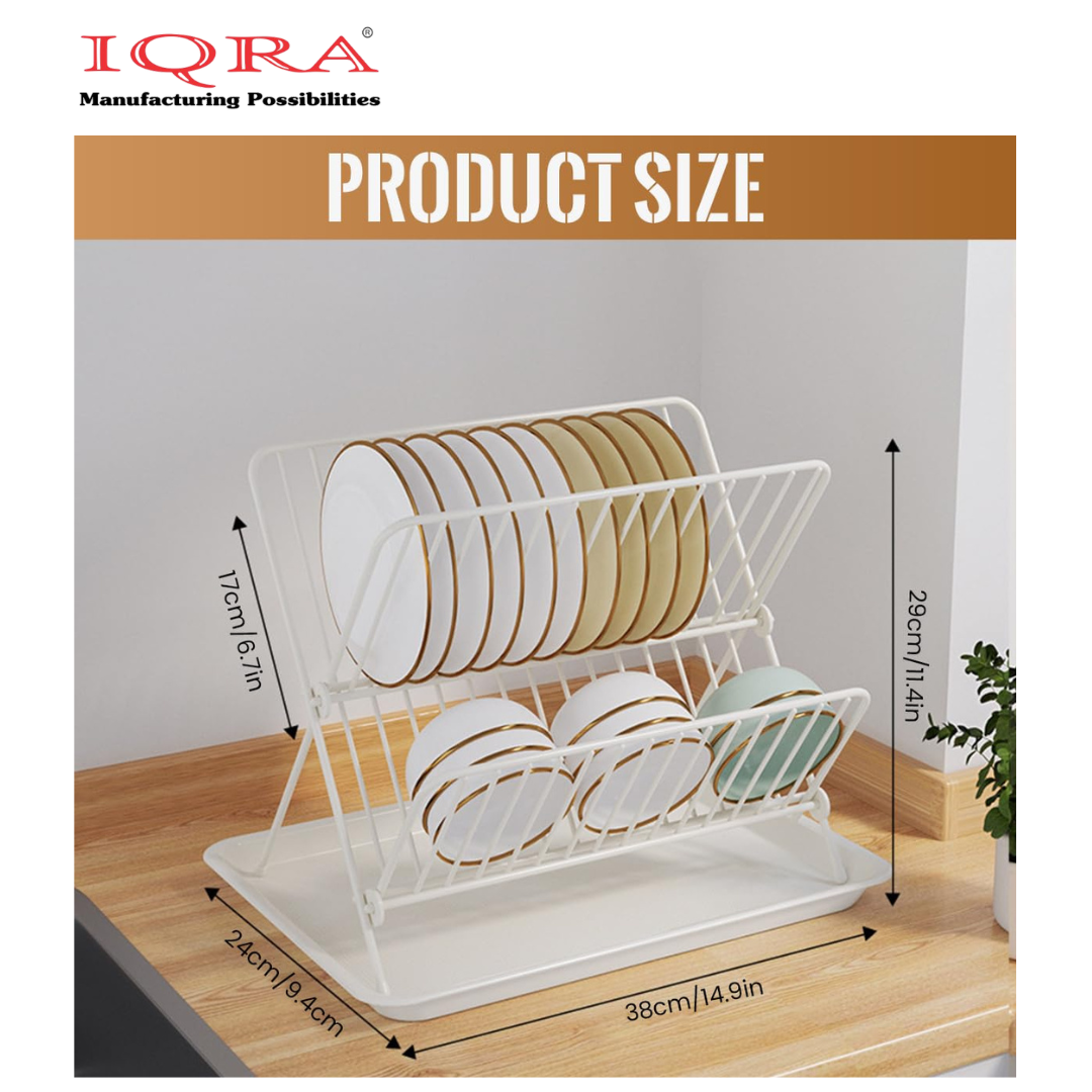 IQRA Stainless Steel 2 Tier Dish Drainer Rack, L X-Shaped Kitchen Shelf with Large Capacity for Kitchen Sink, Countertop, Cutlery, Plates(Silver)