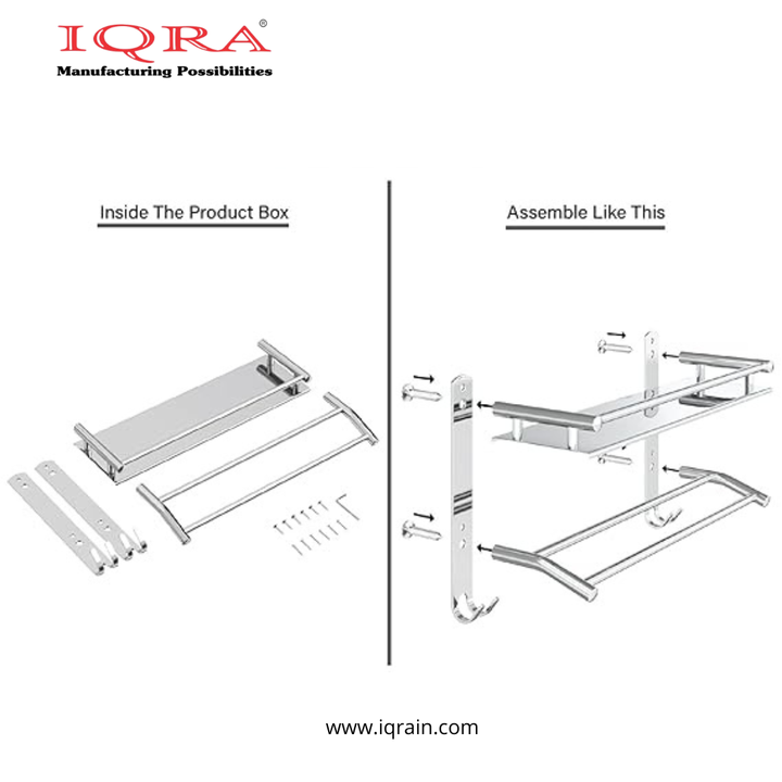 IQRA Stainless Steel 3 Layer/3 Tier Multipurpose Bathroom Shelf/Rack/Organizer/Stand/Holder with Double Soap Dish and Toothbrush Holder Tumbler Bathroom Accessories