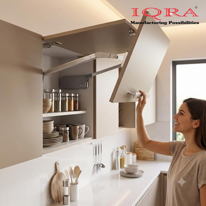 IQRA Hydraulic Bi-Fold Pneumatic Single Door Cabinet Hinge Support Lift Up, Verticle Two Door Pneumatic Mechanism Hinges..Kitchen Cabinet Single Door Bi-Fold Lifting System