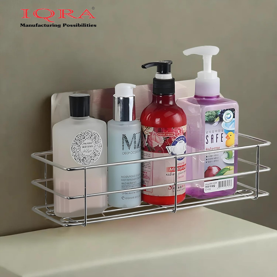 IQRA Wall Mounted Bedroom-Kitchen-Bathroom Shelf Storage Shelf for Perfume-Shampoo-Soap-Draining | Silver