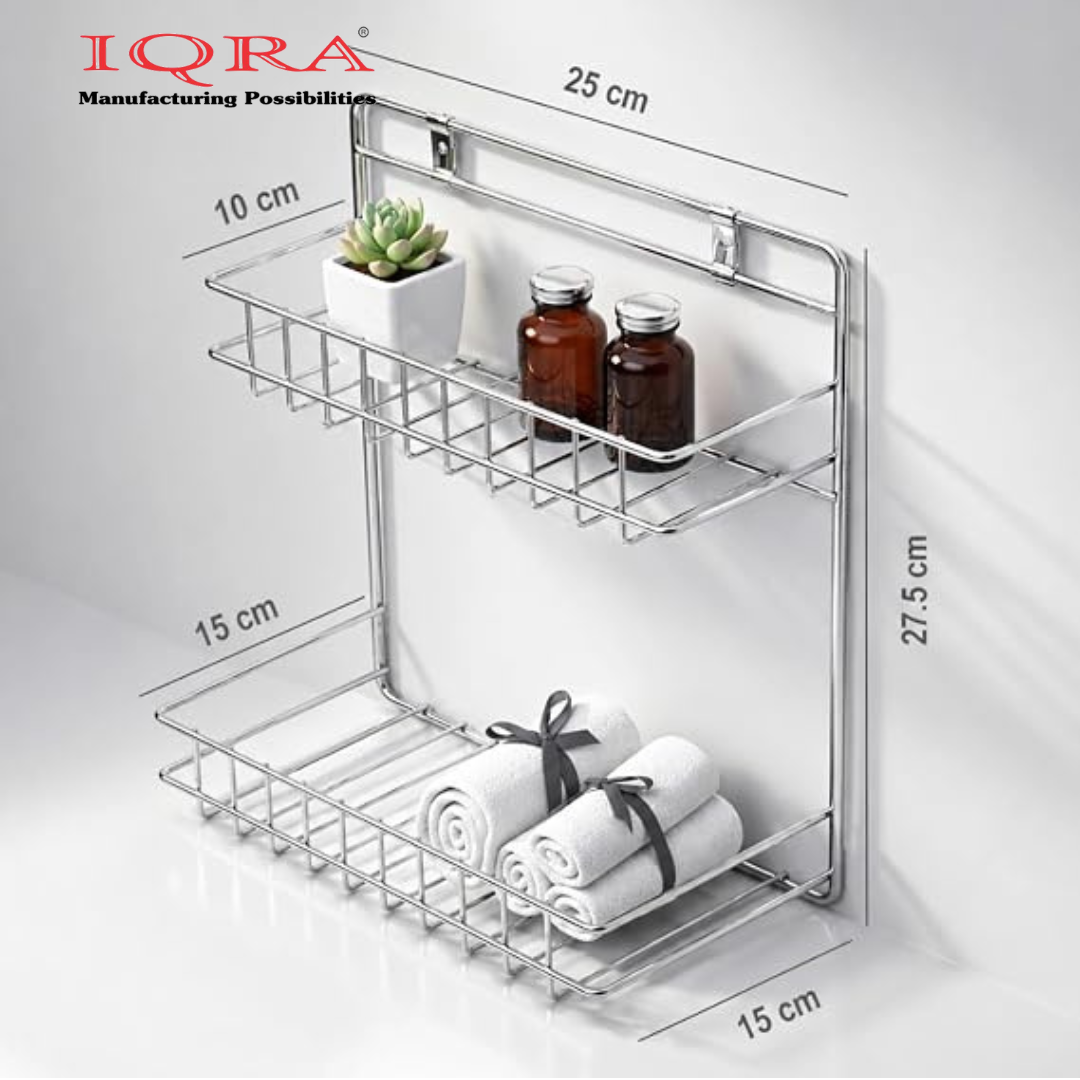 IQRA Multipurpose Storage Shelf/Stainless Steel Big Bathroom Detergent Holder/Bathroom Shelf/Under The Sink Detergent Holder (Chrome)