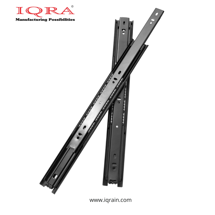 IQRA Black Drawer Channel/Regular Smooth Close Ball Bearing Slider Drawer Channel for Home, Kitchen & Wardrobe/Telescopic Channel for Drawer/for Wooden & Metals Drawers