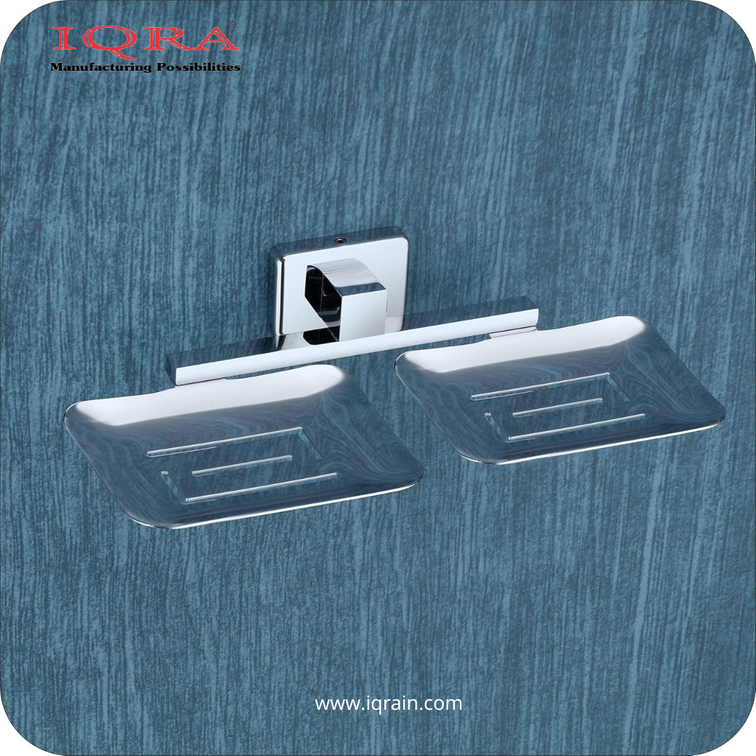 IQRA Stainless Steel Wall Mounted Soap Dish for Bathroom and Kitchen | Rustproof Chrome Finish Soap Holder Case with Drain Holes | Square Modern Soap Stand Bracket (Square