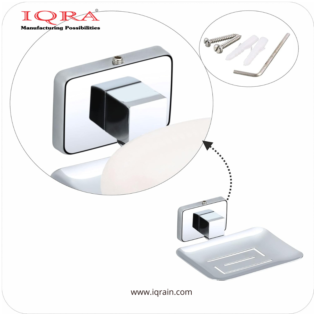 IQRA Soap Dish Holder for Bathroom soap case Stand Bathroom soap Holders Stand Steel wash Basin soap Tray for Bathroom 38(304 Stainless Steel,Chrome Finish)