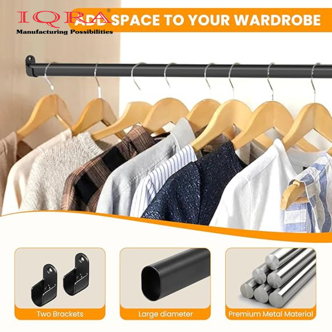 IQRA Oval Closet Rod for Hanging Clothes Heavy Duty Black Poles Bar Closet Rod for Wardrobes Laundry