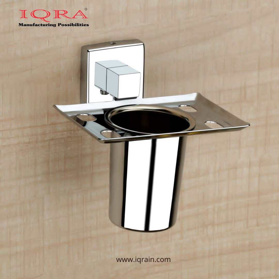 IQRA Stainless Steel Wall Mounted Square Shape Tumbler Holder for Bathroom and Wash Basin Toothbrush Holder with Chrome Finish
