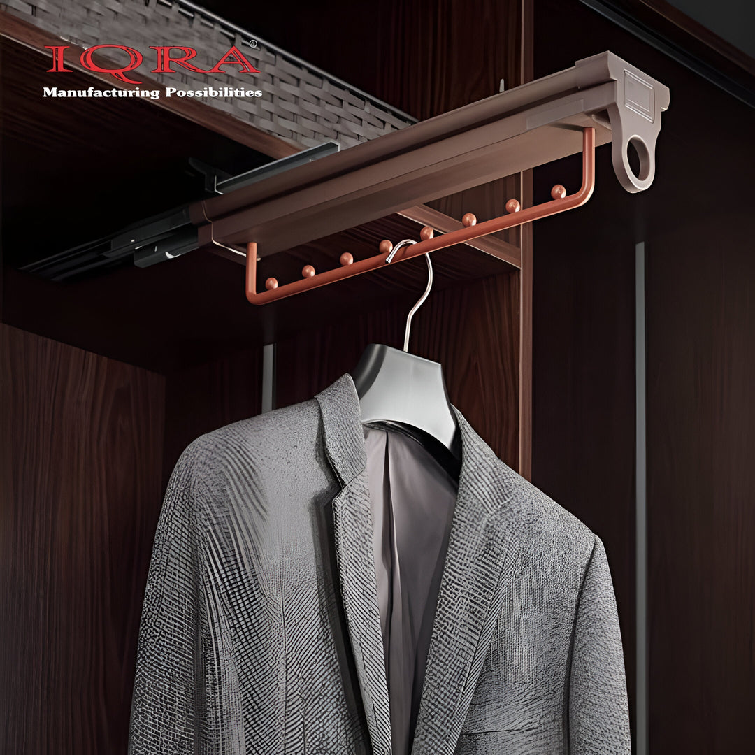IQRA Mocha Soft Close Pull-Out Trouser Rack Wardrobe Built-in Telescopic Slide Rail Top-Mounted Household Hanging Pants Multi-Functional Storage Trousers Rack Accessories (Size : 45.5CM)