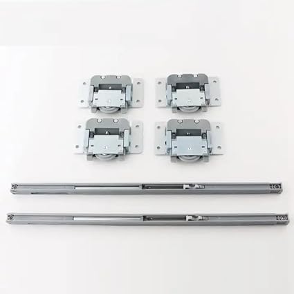 IQRA Locks Sliding Double Track Wardrobe Soft Close Sliding Roller Set| Wardrobe Sliding Door Roller| Wooden Sliding Doors Soft-Close Roller| Soft Closing Sliding Two Door Kit System (Grey)
