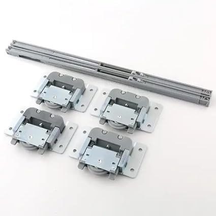 IQRA Locks Sliding Double Track Wardrobe Soft Close Sliding Roller Set| Wardrobe Sliding Door Roller| Wooden Sliding Doors Soft-Close Roller| Soft Closing Sliding Two Door Kit System (Grey)