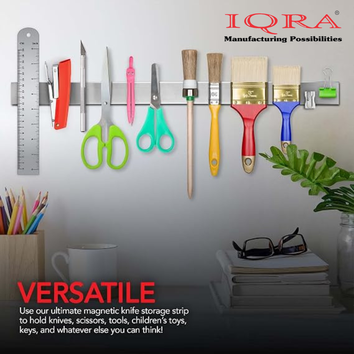 IQRA Innovations Stainless Steel Magnetic Knife Bar with Multi-Purpose Functionality as a Knife Holder, Knife Strip, Magnetic Tool Organizer, Art Supply Organizer & Home Organizer
