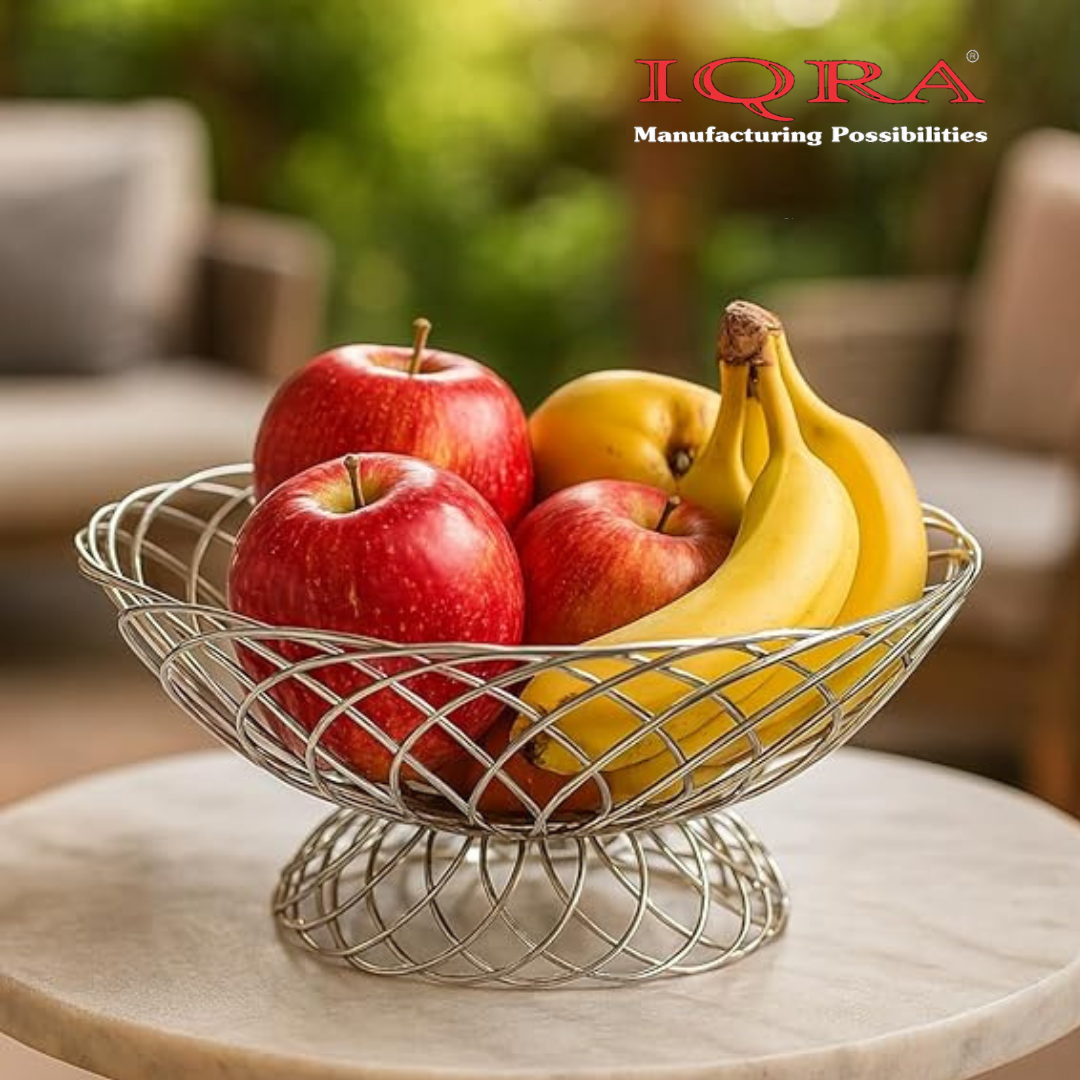 IQRA Stainless Steel Fruit Basket for Dining Table/Onion Potato Rack for Kitchen/Wired Fruit Bowl for Countertop Storage – Chrome Finish