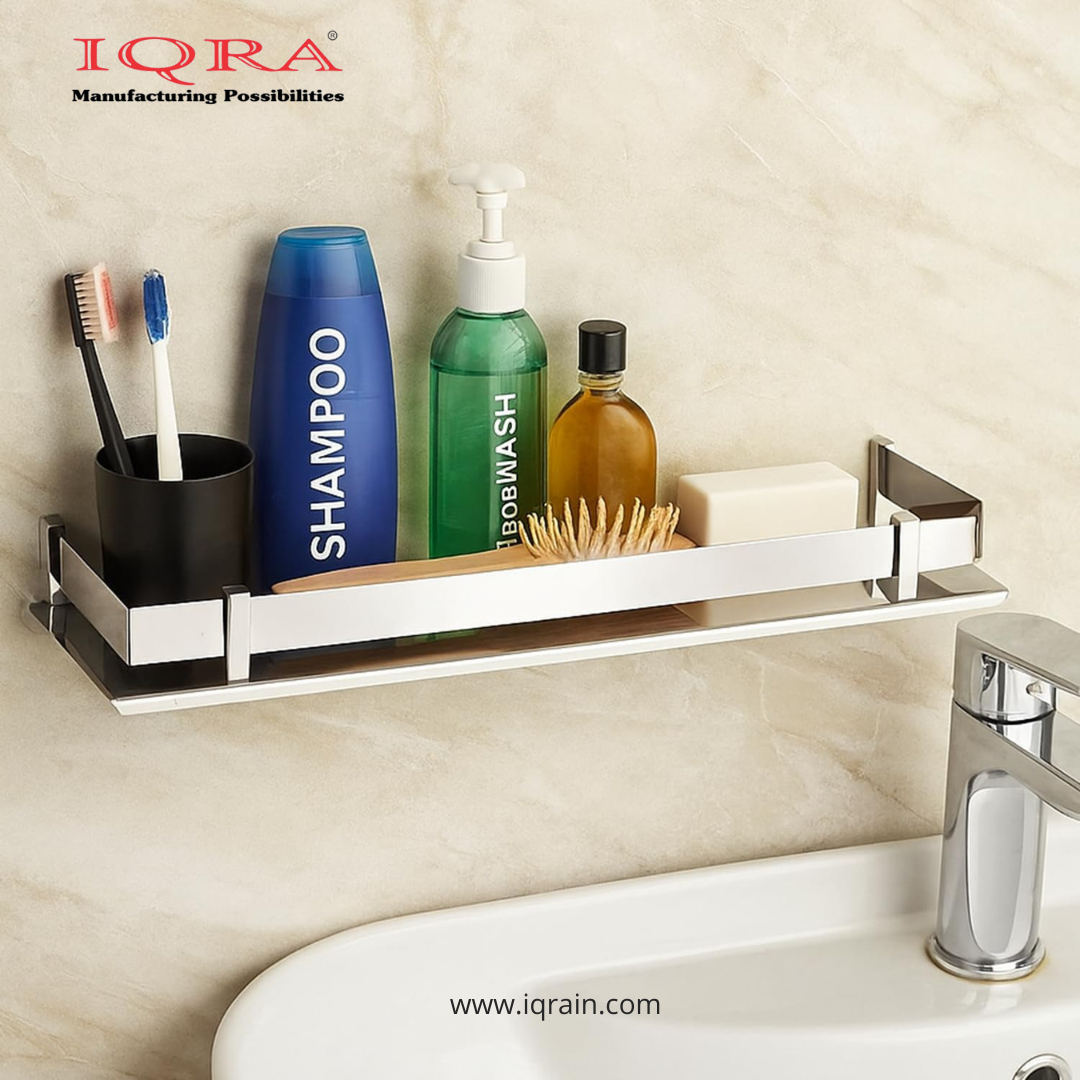 IQRA Wall Mount Shelves for Bathroom Stainless Steel Rack Multipurpose Accessories and Fittings Washroom Kitchen Wash Basin -  1 Pc, Silver)