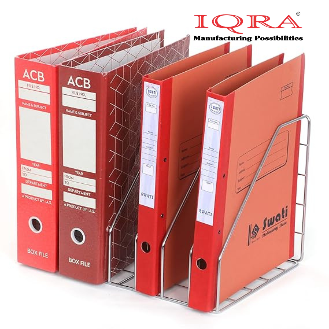 IQRA Stainless Steel Hanging Shelves Wall Mount File Rack/File Holder/Document Holder/Box File Holder(4 Sections)
