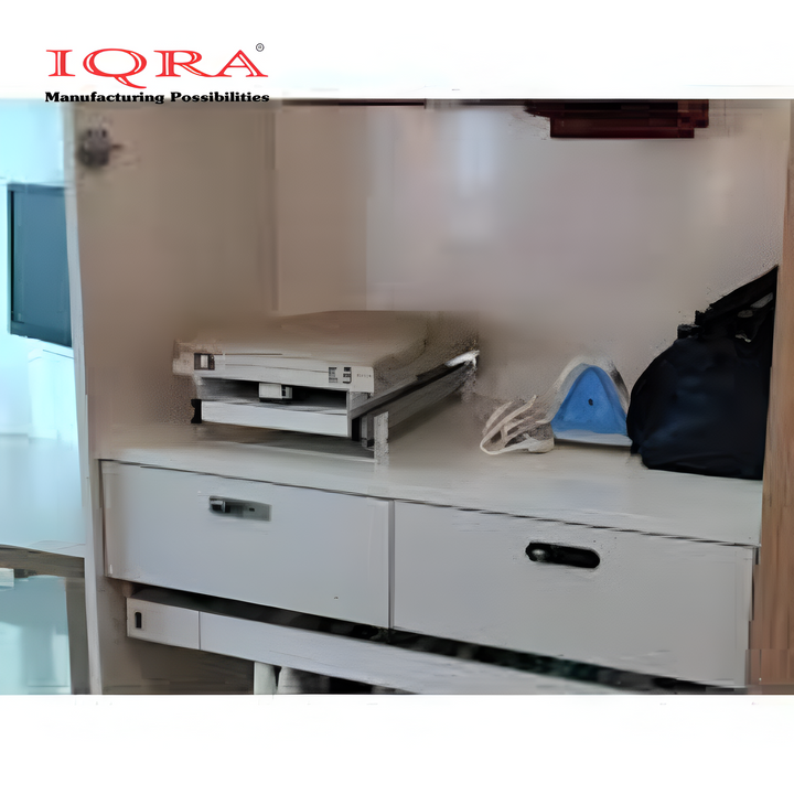 IQRA Metal Ironing Board Space Saver for Modular Wardrobe, Adjustable Closet Pull-Out Stow Away in The Cabinet, Retractable Board,180 Degree Rotation Foldable (39.5L x 43W x 5H INCHES)