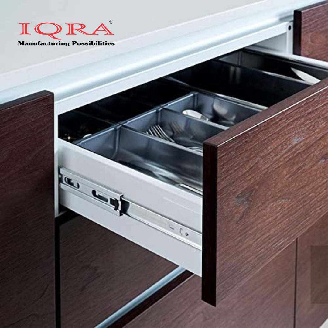 IQRA Soft Close Silver Drawer Channel/Ball Bearing Regular Close Channel for Drawer/Telescopic Drawer Channel for Wooden & Metals Drawers in Kitchen, Wardrobe