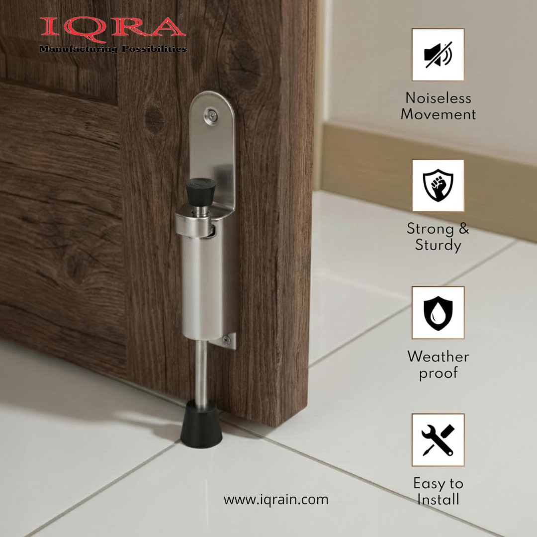 IQRA Extendable Zinc Heavy Door Stopper for Home & Office, Coil Spring System with Rubber tip, Hassle-Free Installation, 3 Years Warranty (Matt Finish, Pack of 1)