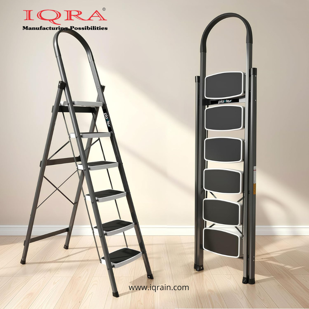 Ladder for Home-Office-Showroom Foldable Ladder with Anti-Skid Wide Steps (30L x 20W cm)/Strong D-Shape Pipe with X-Support for More Stability/5 Year Warranty(Black)
