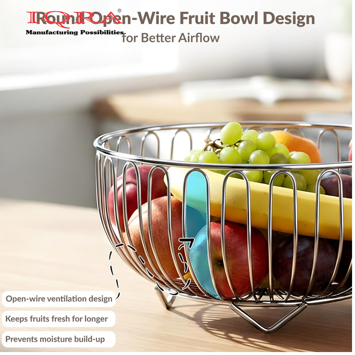 IQRA Stainless Steel Fruit Basket for Dining Table/Onion Potato Rack for Kitchen/Wired Fruit Bowl for Countertop Storage – Chrome Finish