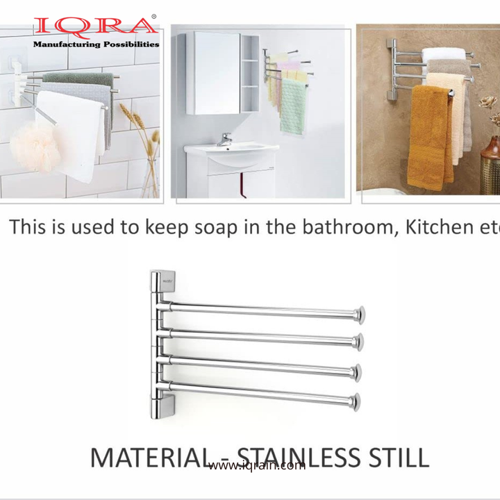IQRA Stainless Steel 4 Bar Swing Hanger Towel Rack for Bathroom Towel Holder for Kitchen Towel Hanger Stand for Wash Basin