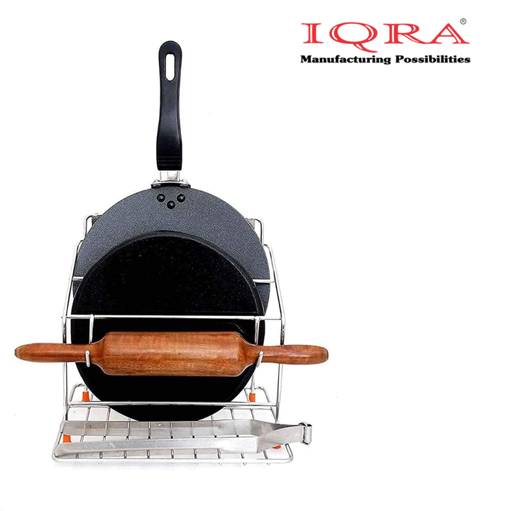 IQRA Stainless Steel Countertop-Wall Mounted Chakla Belan and Tawa Stand for kitchen, Tawa Chimta Stand 4 in 1 Chakla Belan Stand for Kitchen,
