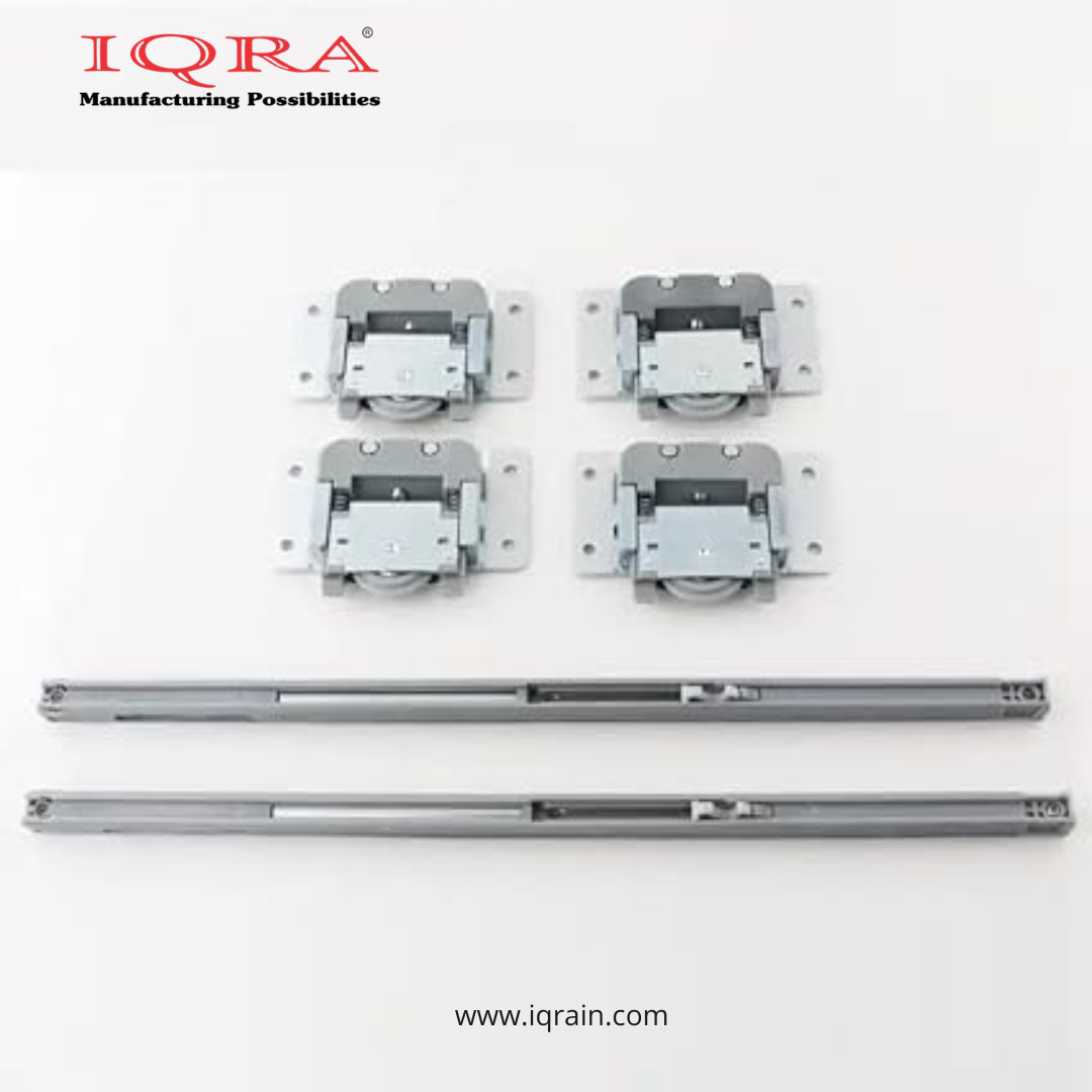 IQRA Locks Sliding Double Track Wardrobe Soft Close Sliding Roller Set| Wardrobe Sliding Door Roller| Wooden Sliding Doors Soft-Close Roller| Soft Closing Sliding Two Door Kit System (Grey)