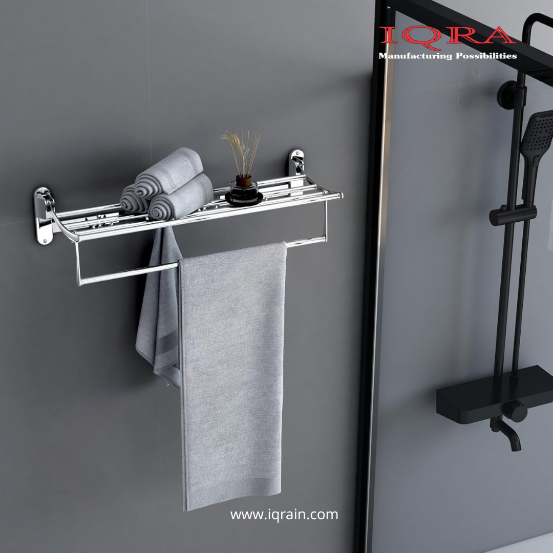 IQRA Stainless Steel Bathroom Accessories Set - Wall Mounted Towel Rod and Hangers for Clothes and Wash Basin