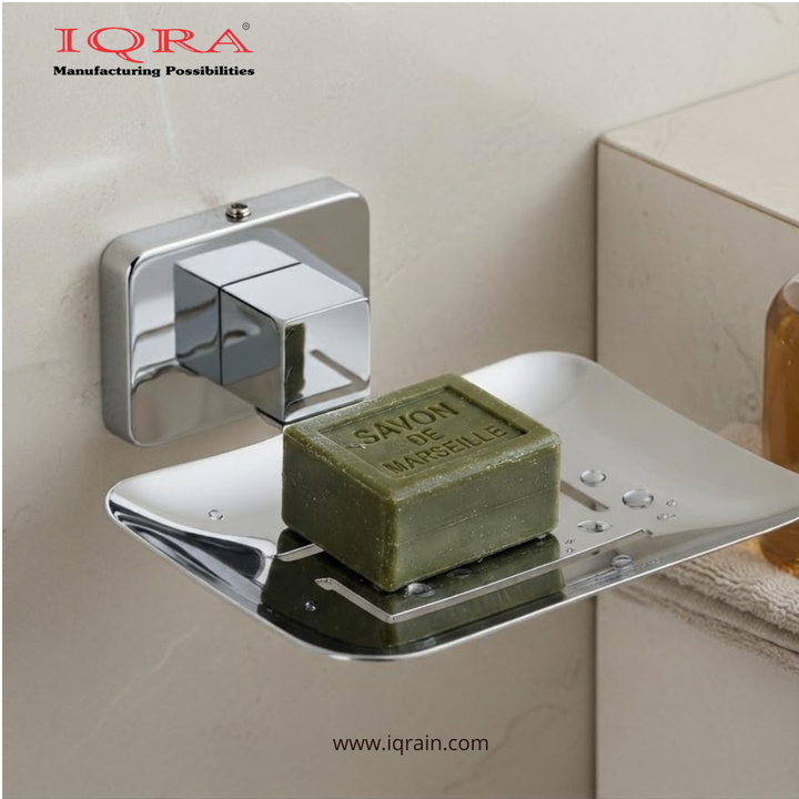 IQRA Soap Dish Holder for Bathroom soap case Stand Bathroom soap Holders Stand Steel wash Basin soap Tray for Bathroom 38(304 Stainless Steel,Chrome Finish)
