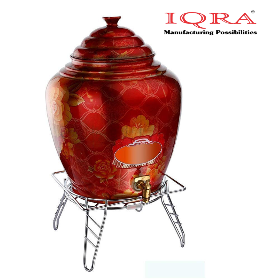IQRA Round Surface Matka-Plant Stand for Water Pot with Pipe Fitted Drain Water Try | Steel Matka Stand for Kitchen | Water Pot Stand for Kitchen| SIZE: 8 X 8 X 7.5 Inch, (Pot & Glass NOT include)