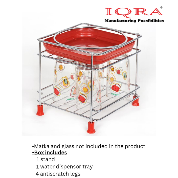 IQRA Round Surface Matka-Plant Stand for Water Pot with Pipe Fitted Drain Water Try | Steel Matka Stand for Kitchen | Water Pot Stand for Kitchen| SIZE: 8 X 8 X 7.5 Inch, (Pot & Glass NOT include)