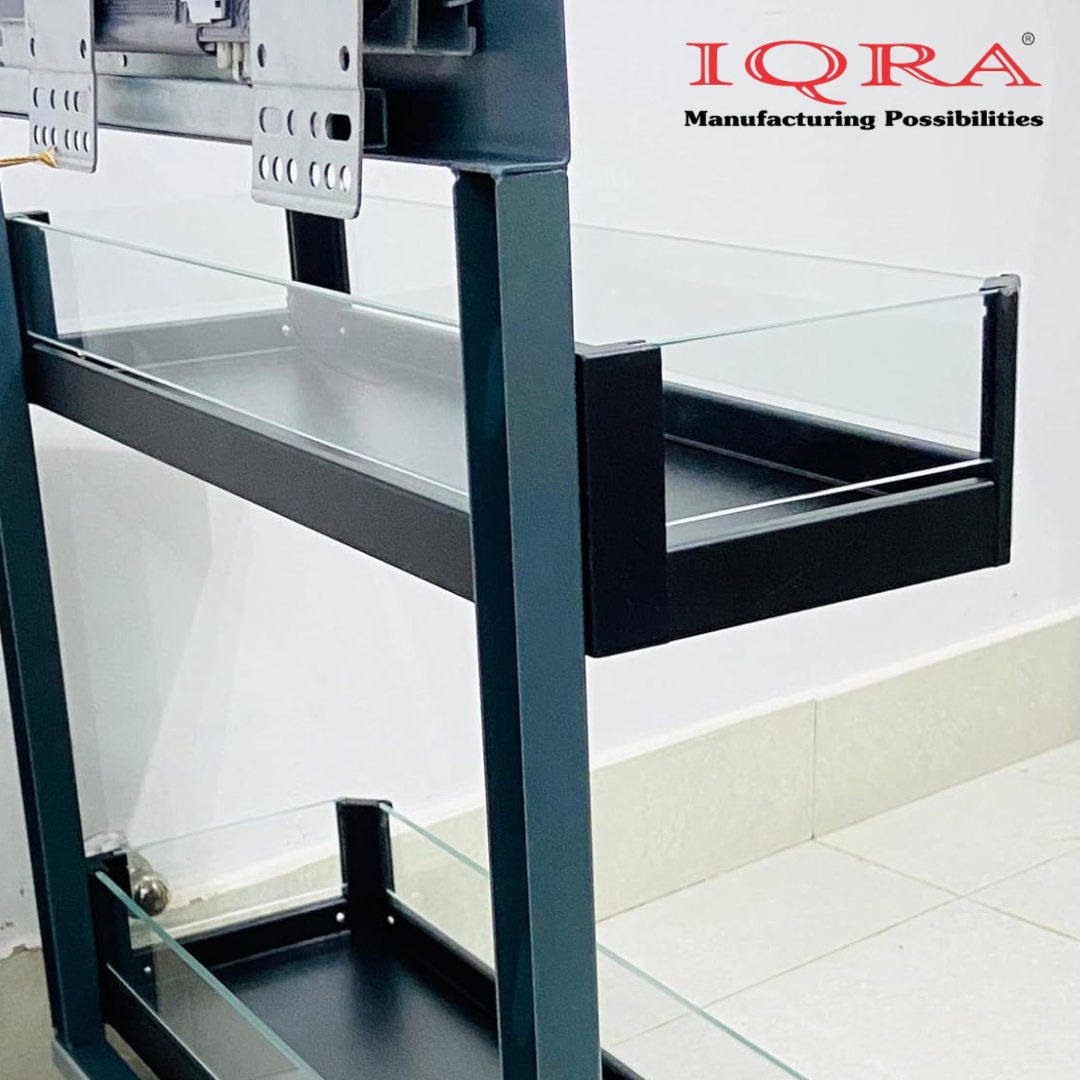 IQRA Kitchen Soft-Closing Shelf Glass Bottle Pullout Unit 2-3 Shelf, Glass-Aluminium