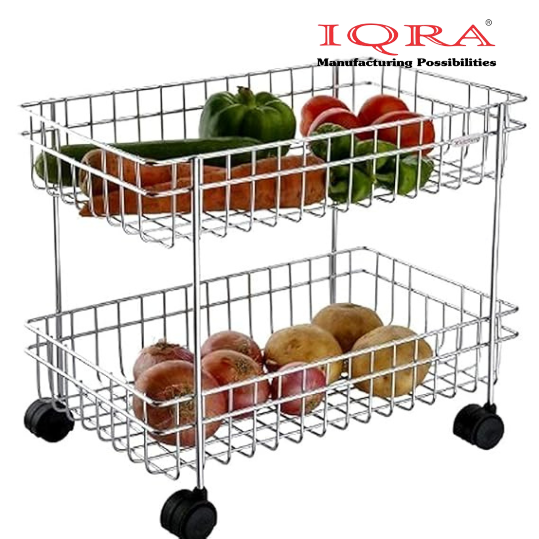 IQRA Multipurpose Stainless Steel Portable Kitchen Trolley Storage Rack with Wheels for Kitchen Storage, Vegetable