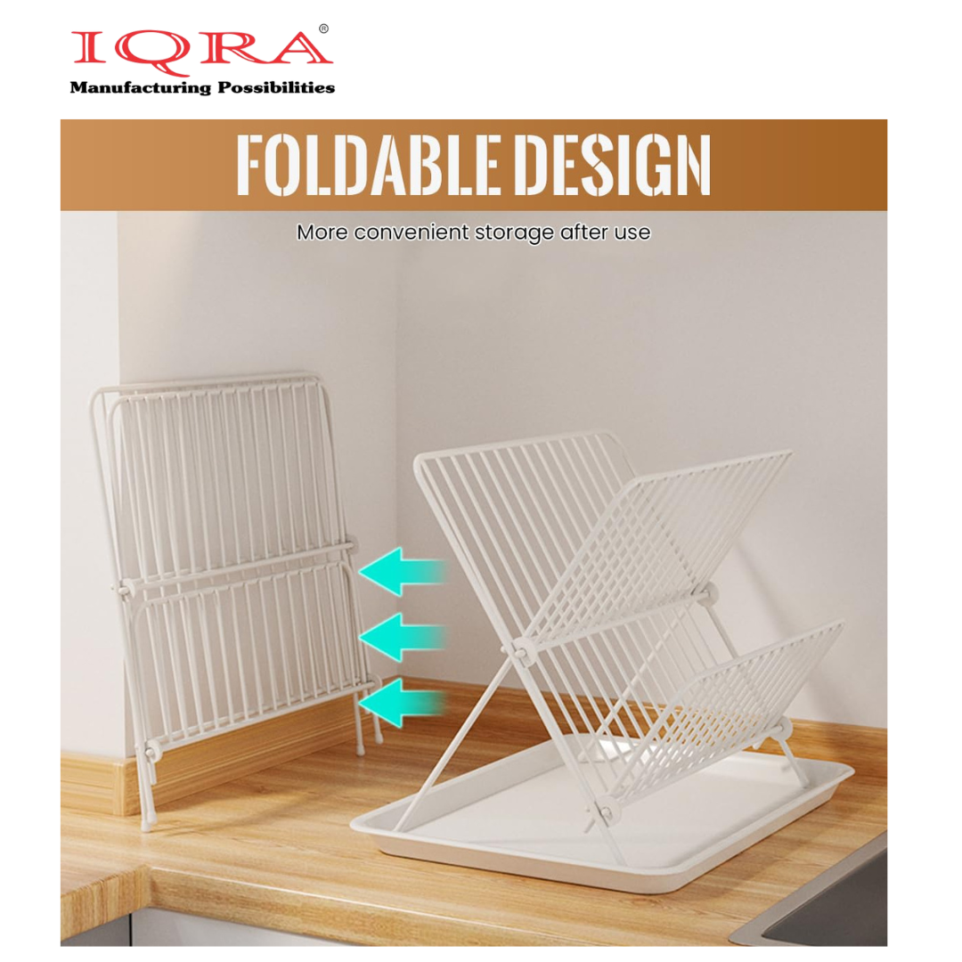 IQRA Stainless Steel 2 Tier Dish Drainer Rack, L X-Shaped Kitchen Shelf with Large Capacity for Kitchen Sink, Countertop, Cutlery, Plates(Silver)