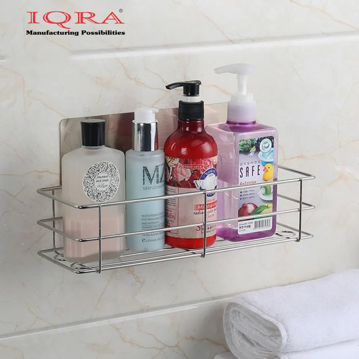IQRA Wall Mounted Bedroom-Kitchen-Bathroom Shelf Storage Shelf for Perfume-Shampoo-Soap-Draining | Silver