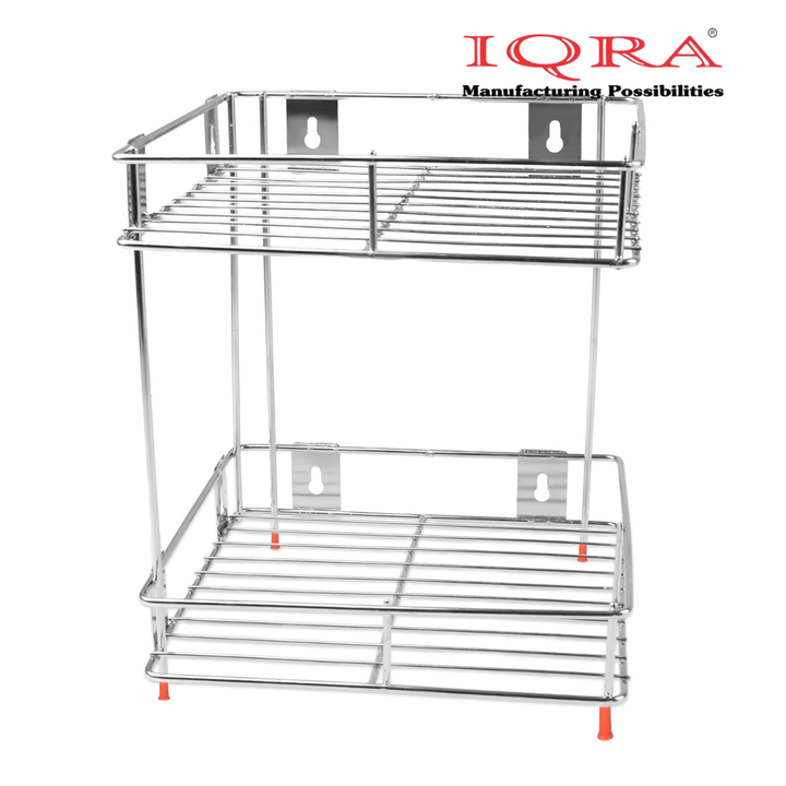 IQRA 2 Tier Stainless Steel Kitchen Organizer Rack, Wall Mounted Spice Rack & Countertop Storage Shelf for Kitchen, Bathroom & Pantry, Multipurpose Storage Stand for Jars, Oil Bottles & Utensils