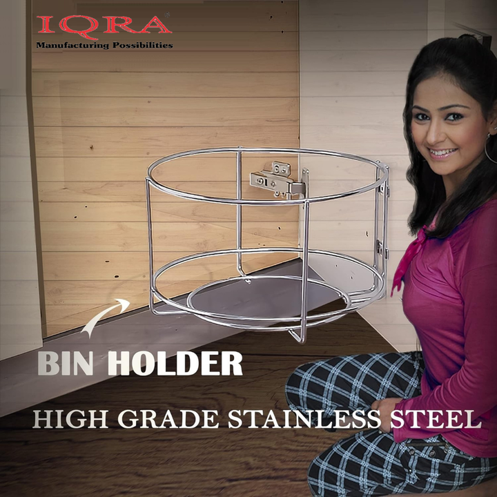 IQRA Stainless Steel Open-Top Dustbin Holder for Kitchen - Wall Mount Storage Fixture for 10 Inch Width Trash Bin - Cabinet Stand (Pack of 1) 