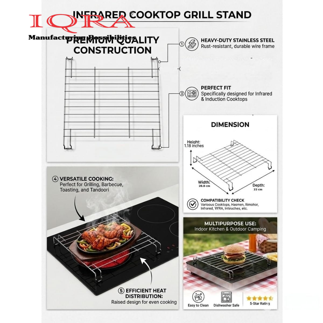 IQRA Universal Induction Infrared Grill Stand for Cooktop | Stainless Steel Cooking Stand for Induction, Infrared & Gas Stove | Heat Resistant Grill Rack for Roasting, Grilling & Cooking