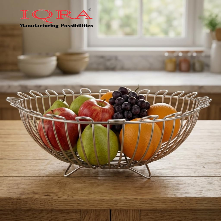 IQRA Stainless Steel Fruit Basket for Dining Table/Onion Potato Rack for Kitchen/Wired Fruit Bowl for Countertop Storage – Chrome Finish