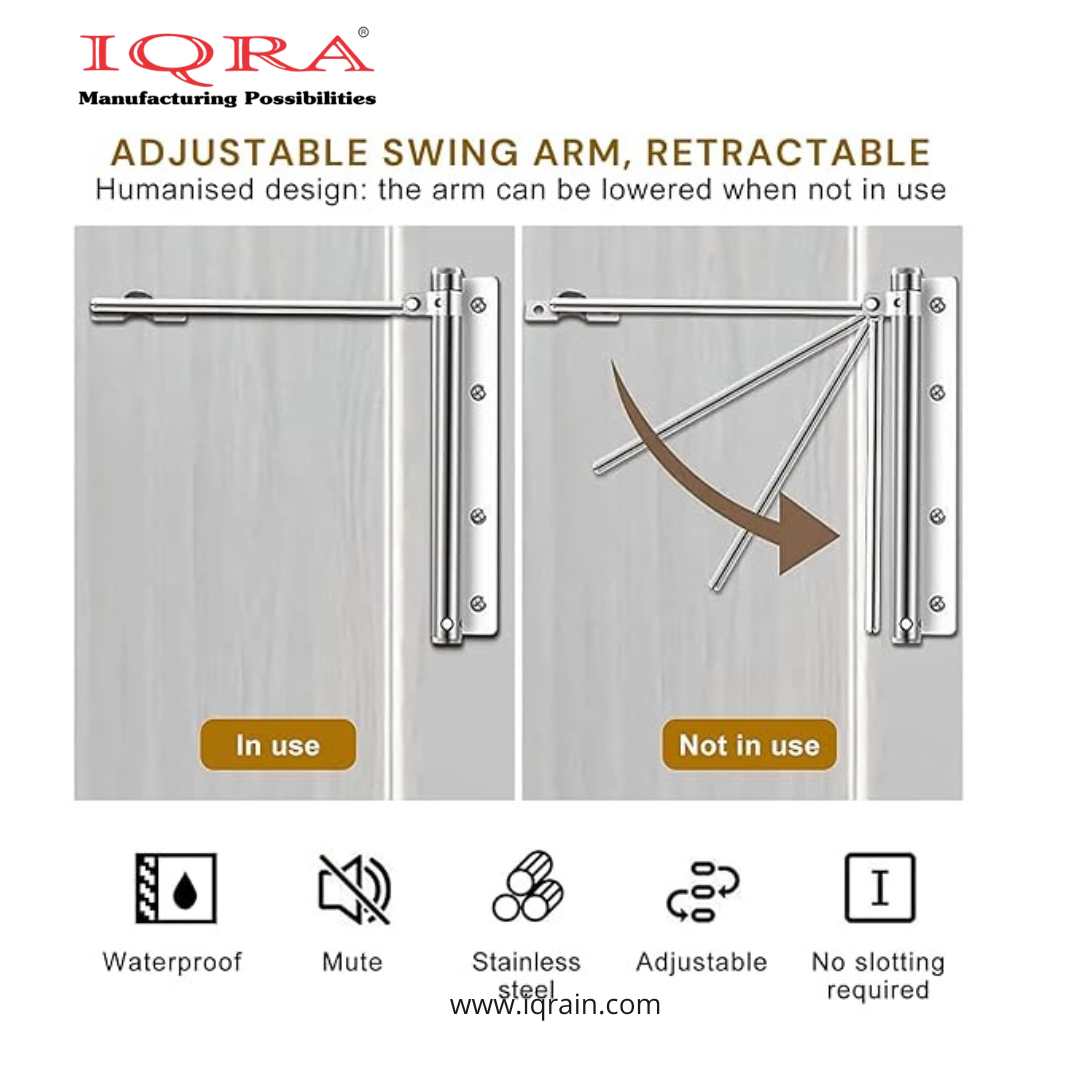 IQRA Automatic Door Closer, Adjustable Spring Storm Door Closer, Heavy Duty Safety Spring, Built-in Lock, Perfect for Indoor & Outdoor Doors, Offices, Soft Closing Door (Pack of 1)