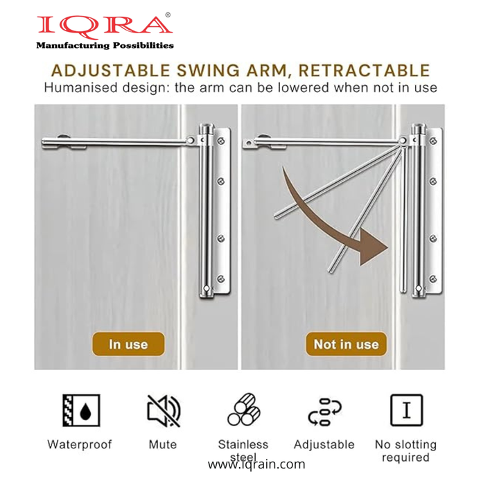IQRA Automatic Door Closer, Adjustable Spring Storm Door Closer, Heavy Duty Safety Spring, Built-in Lock, Perfect for Indoor & Outdoor Doors, Offices, Soft Closing Door (Pack of 1)